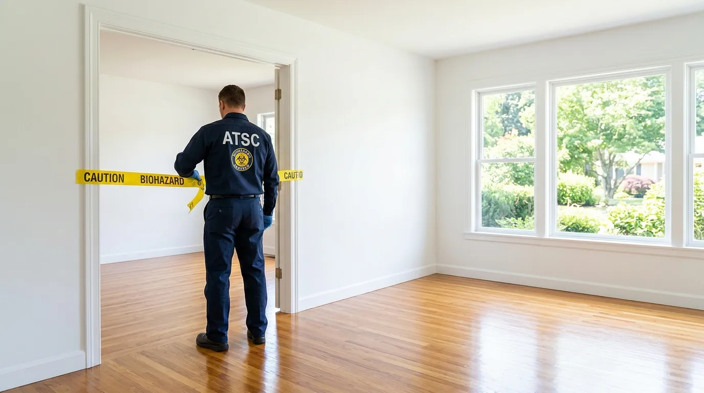 Certified biohazard cleanup crew performing Trauma Scene Cleanup in Preston